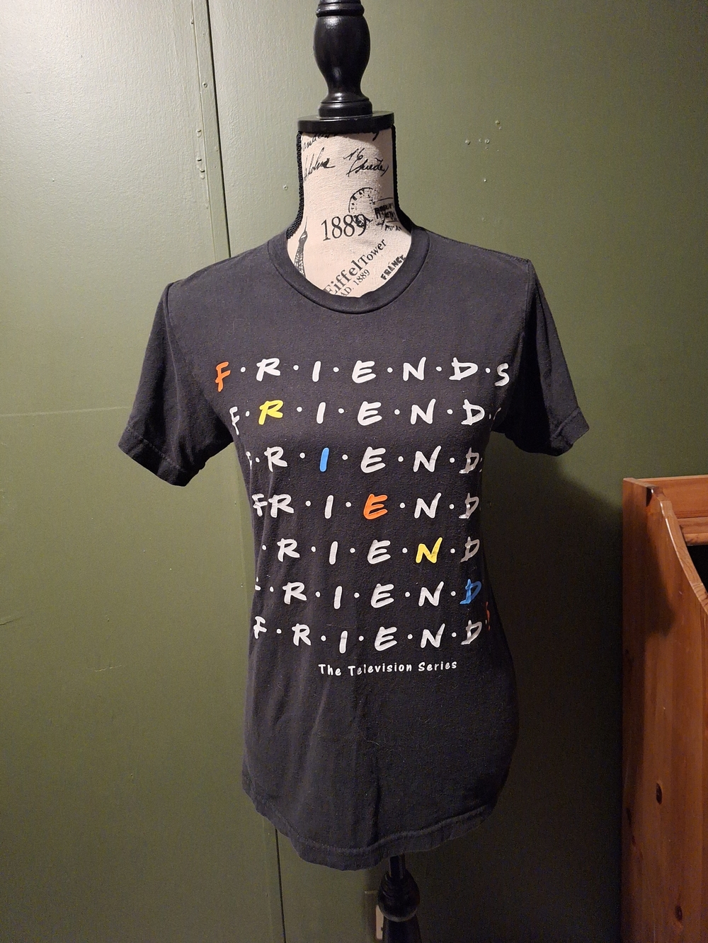 FRIENDS Black Crewneck Tee with White Logo Print